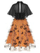 Schwarz & Orange 1950s 3D Schmetterlinge Mantel Kleid
