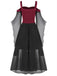 Tiefrot 1950er Halloween Gothic Hexe Transparentes Ärmel Träger Kleid