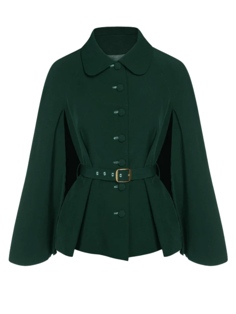 Grün 1940er Revers Solide Cape Mantel