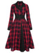 Schwarz-rotes 1950er Gingham-Kariertes Kleid mit Knopfaufschlag