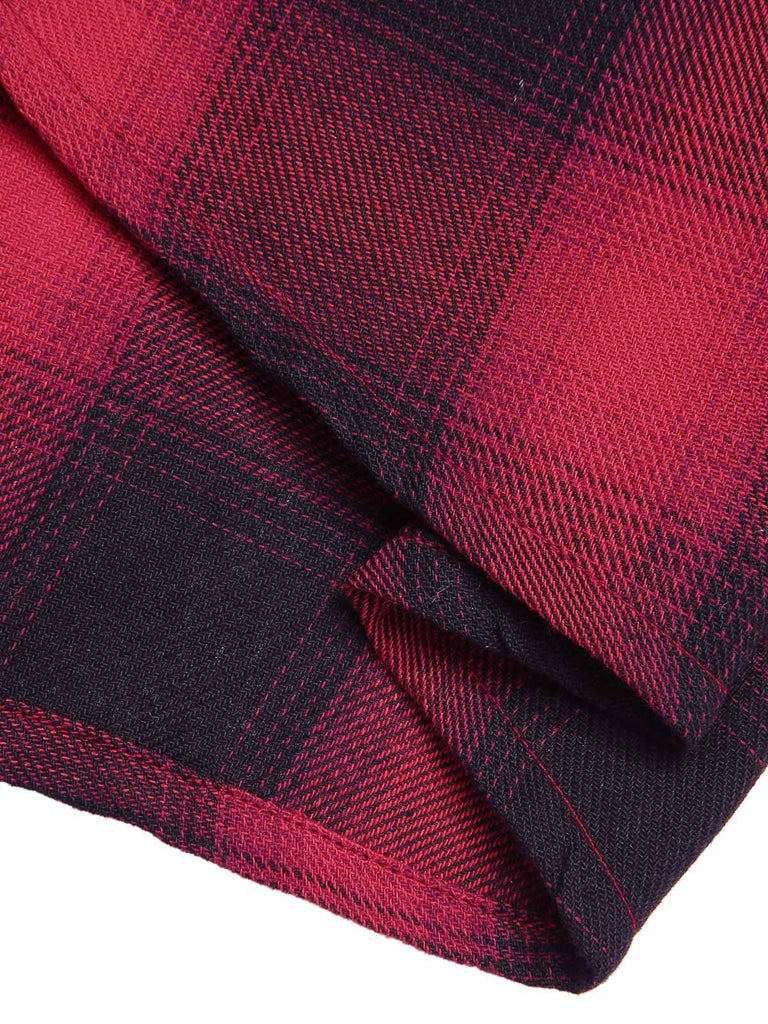 Schwarz-rotes 1950er Gingham-Kariertes Kleid mit Knopfaufschlag