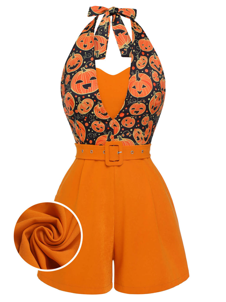 Orange 1950er Halloween Kürbis Halter Romper