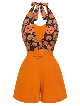 Orange 1950er Halloween Kürbis Halter Romper