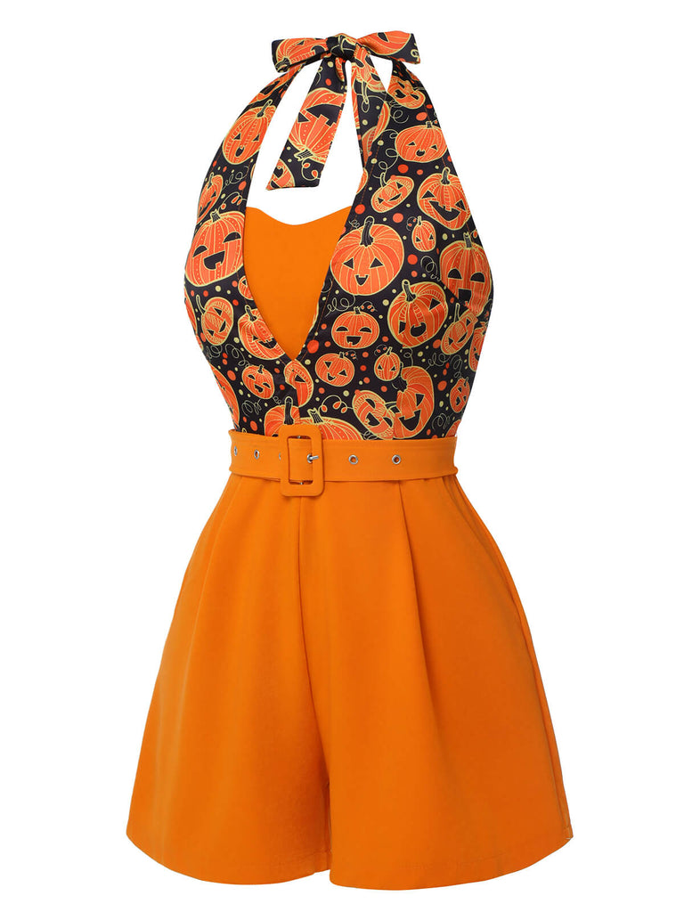 Orange 1950er Halloween Kürbis Halter Romper