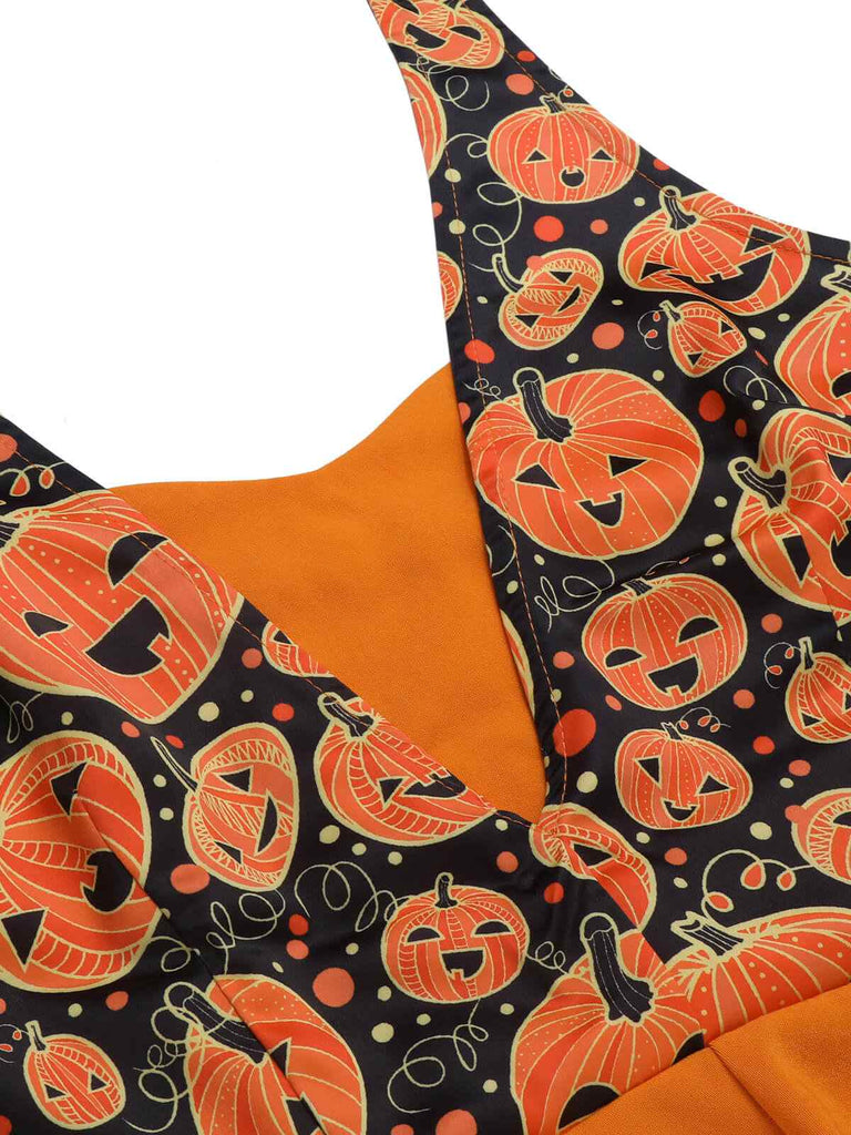 Orange 1950er Halloween Kürbis Halter Romper