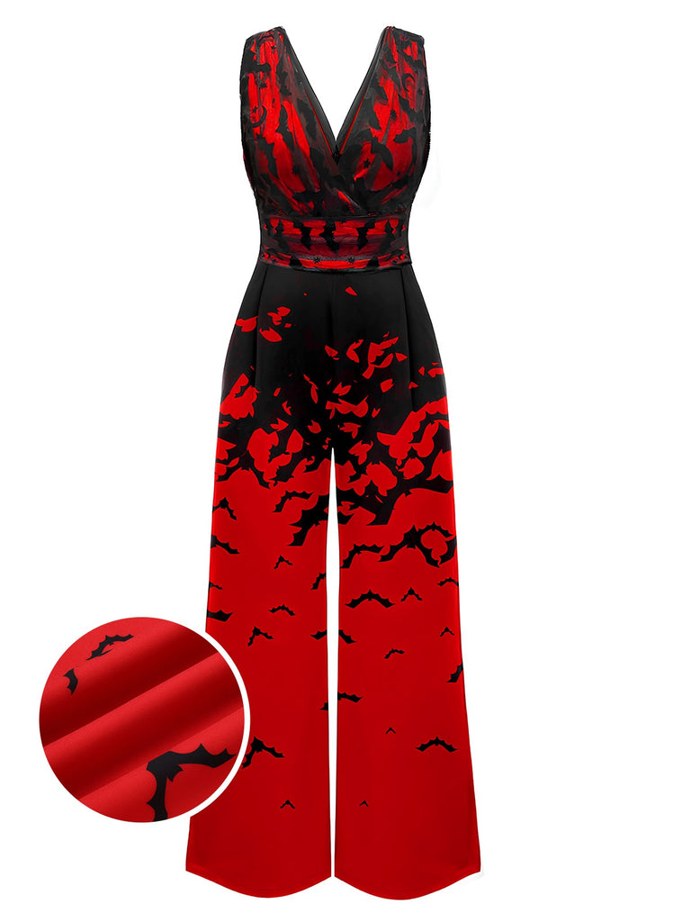 Roter 1930er Fledermaus-Overall mit V-Ausschnitt
