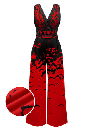 Roter 1930er Fledermaus-Overall mit V-Ausschnitt