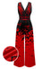 Roter 1930er Fledermaus-Overall mit V-Ausschnitt