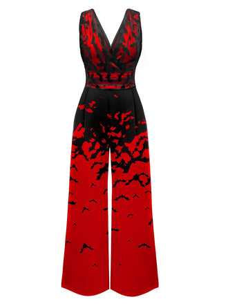 Roter 1930er Fledermaus-Overall mit V-Ausschnitt