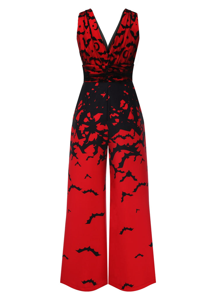Roter 1930er Fledermaus-Overall mit V-Ausschnitt