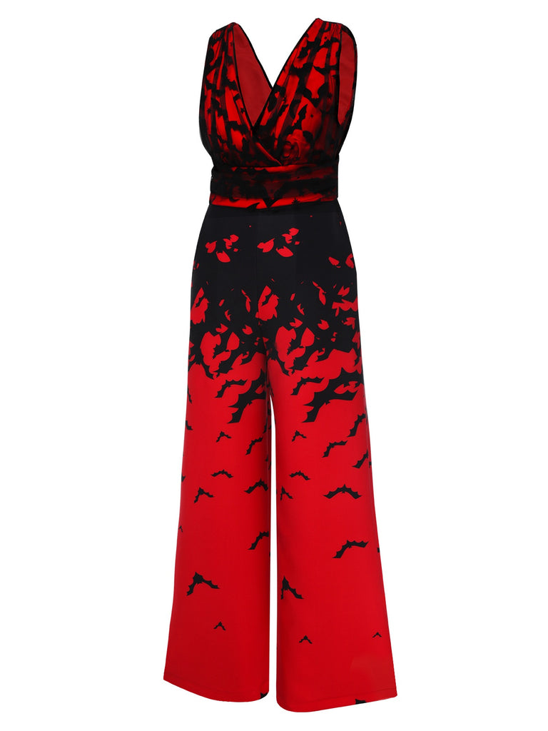 Roter 1930er Fledermaus-Overall mit V-Ausschnitt