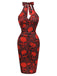 Tiefrot 1960er Halloween Schädel Halter Kleid