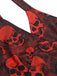 Tiefrot 1960er Halloween Schädel Halter Kleid