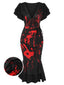 Gothic 1930er V-Ausschnitt Blut Handabdruck Fishtail Kleid
