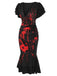Gothic 1930er V-Ausschnitt Blut Handabdruck Fishtail Kleid