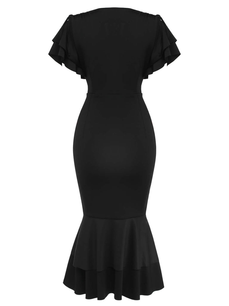 Gothic 1930er V-Ausschnitt Blut Handabdruck Fishtail Kleid