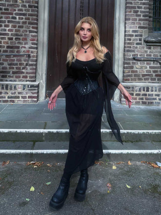 1950er Halloween Gothic Vampir Spitze Patchwork Hexenkleid