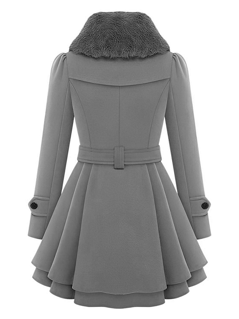 Weihnachten Pelzkragen Taillierter Winter Mantel