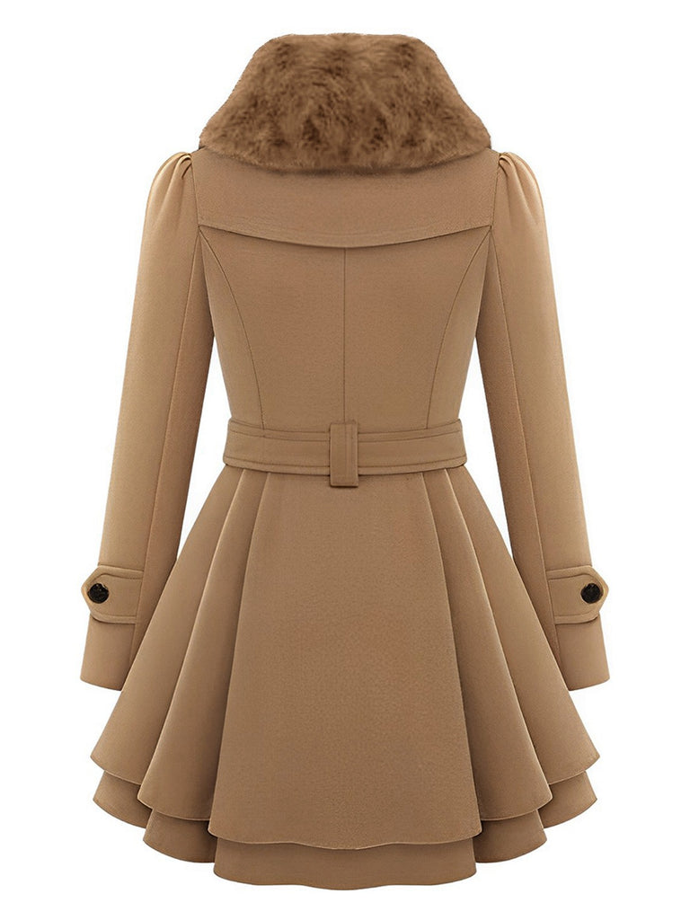 Weihnachten Pelzkragen Taillierter Winter Mantel