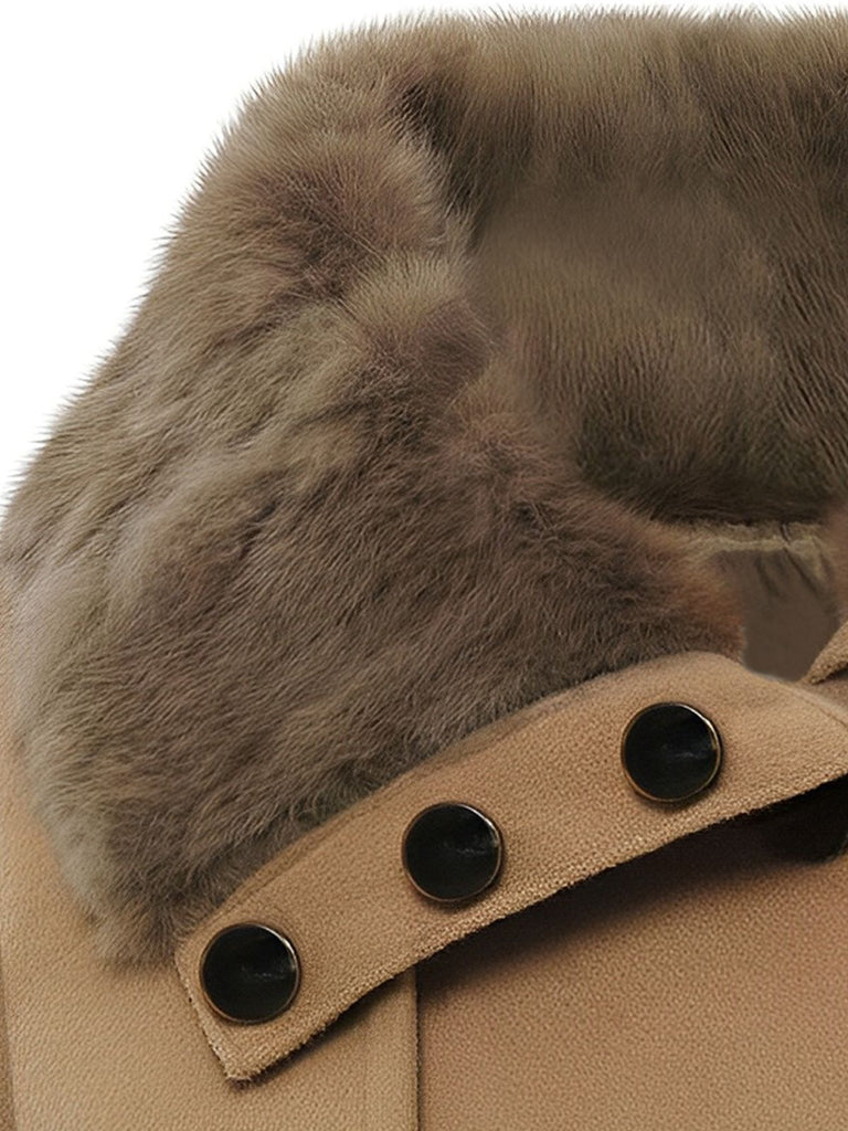 Schwarz Weihnachten Pelzkragen Taillierter Winter Mantel
