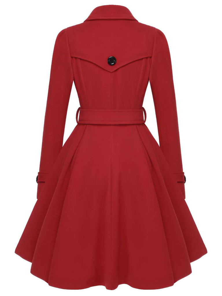 Rot 1950er Solide Farbe Revers Schmaler Mantel