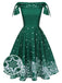 Grün 1950er Weihnachten Schulterfrei Schneeflocke Kleid