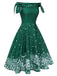 Grün 1950er Weihnachten Schulterfrei Schneeflocke Kleid