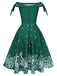 Grün 1950er Weihnachten Schulterfrei Schneeflocke Kleid
