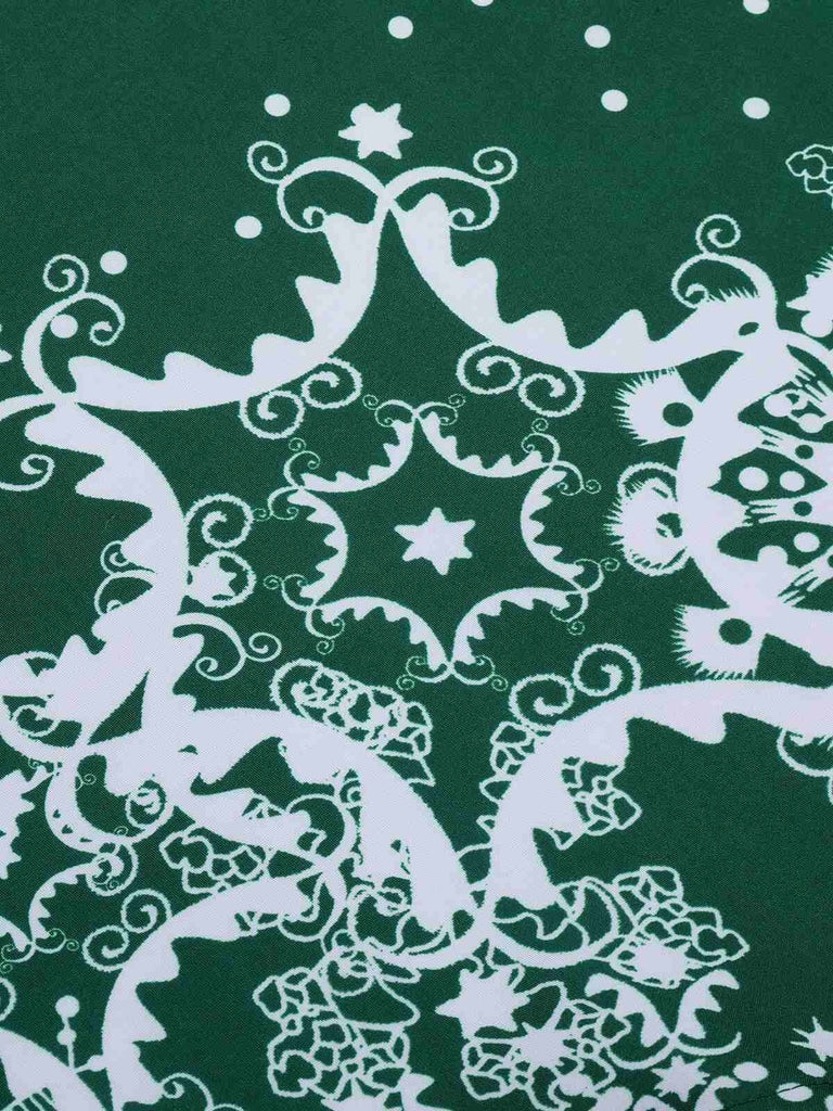 Grün 1950er Weihnachten Schulterfrei Schneeflocke Kleid