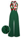Rot 1930er Weihnachten Plaid Spitze Patchwork Jumpsuit