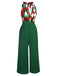 Rot 1930er Weihnachten Plaid Spitze Patchwork Jumpsuit