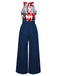 Blau 1930er Weihnachten Plaid Spitze Patchwork Jumpsuit