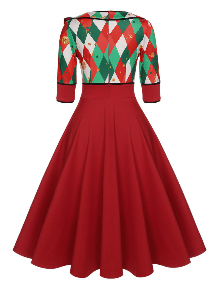 Grün 1950er Weihnachten Plaid Patchwork Kleid