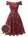 Rotes 1950er Weihnachts-Kariertes Schulterfreies Kleid