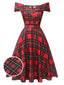 Rotes 1950er Weihnachts-Kariertes Schulterfreies Kleid