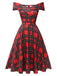 Rotes 1950er Weihnachts-Kariertes Schulterfreies Kleid