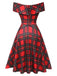 Rotes 1950er Weihnachts-Kariertes Schulterfreies Kleid