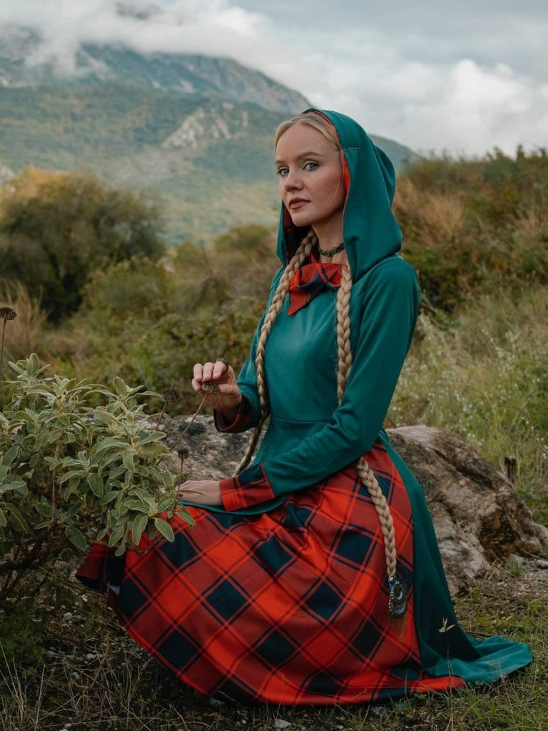 Grün & Rot 1950er Weihnachten Plaids Kapuzenkleid
