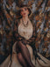 Beige 1920er V-Ausschnitt Paillettenbesetztes Mesh kleid