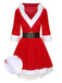 Rot Weihnachten Kapuze Santa Claus Roher Saum Gürtel Kleid