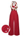 Rot 1930er Halter Tief V-Ausschnitt Rosen Jumpsuit