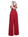Rot 1930er Halter Tief V-Ausschnitt Rosen Jumpsuit
