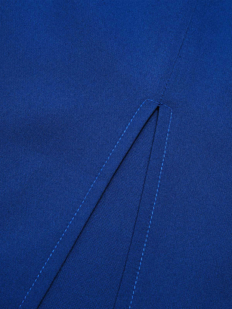 1960er V-Ausschnitt Rot Blau Kontrast Gestreiftes Kleid
