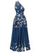 [Vorverkauf] Blau 1940er Eine Schulter Pflanzenschlitz Kleid