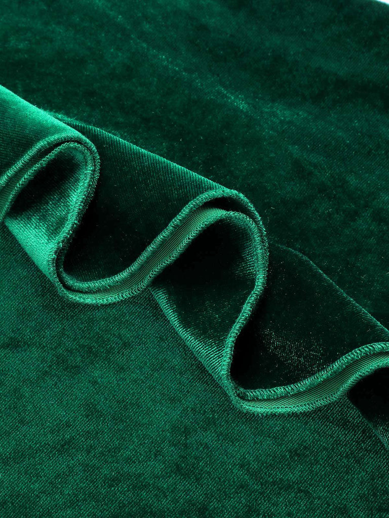 Grün 1930er Samt Off-Schulter Ruffle-Trim Meerjungfrauenkleid