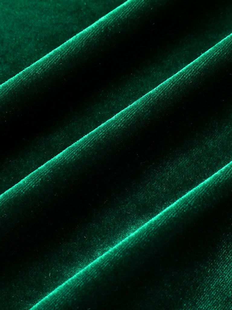 Grün 1930er Samt Off-Schulter Ruffle-Trim Meerjungfrauenkleid