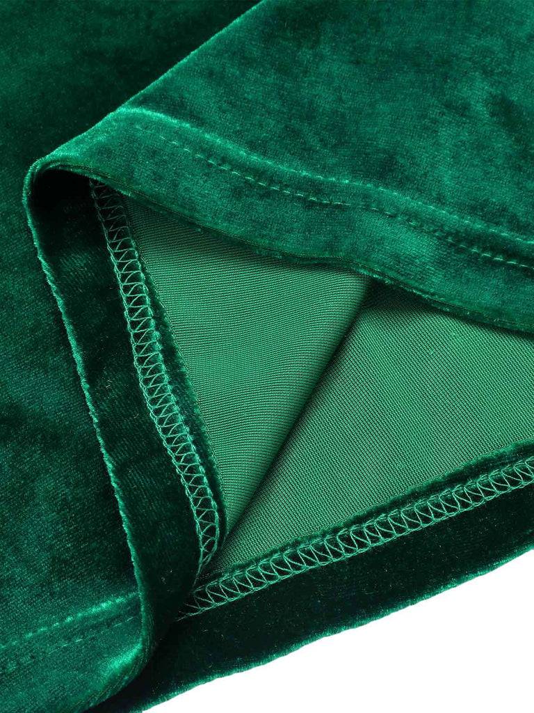 Grün 1930er Samt Off-Schulter Ruffle-Trim Meerjungfrauenkleid