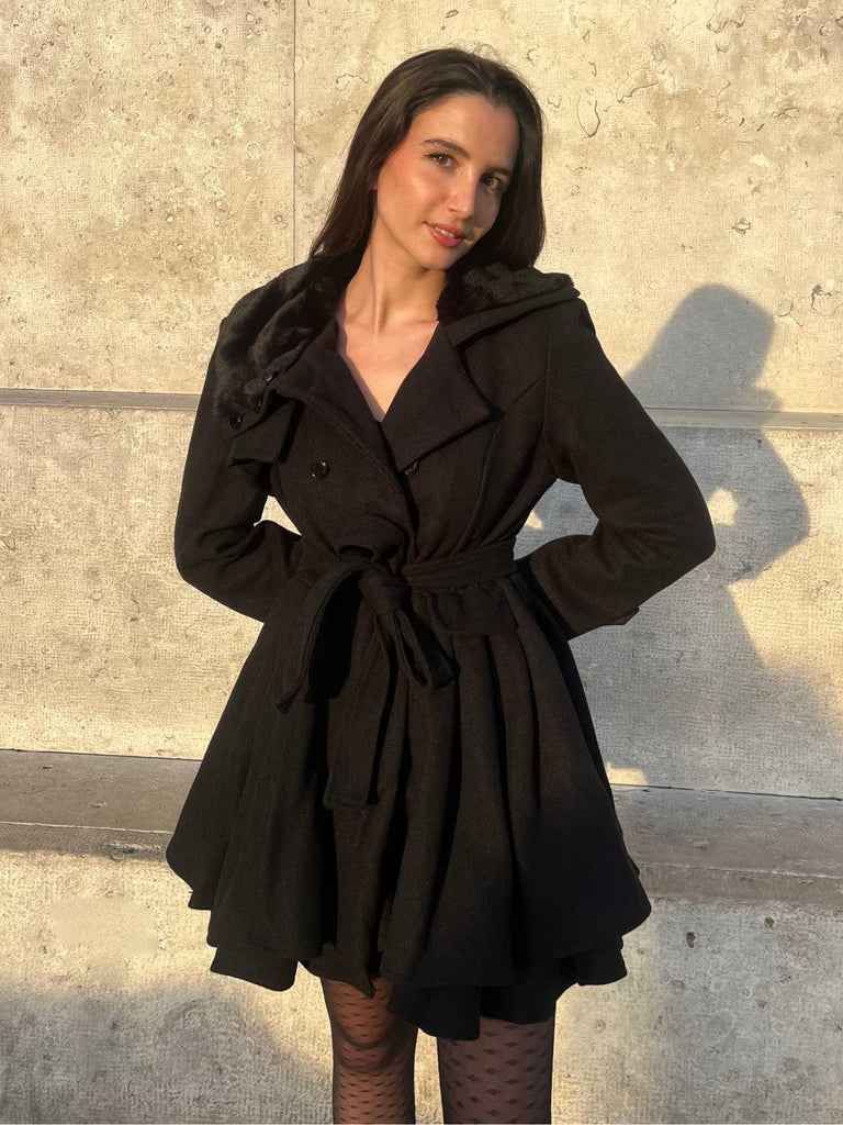 Weihnachten Pelzkragen Taillierter Winter Mantel