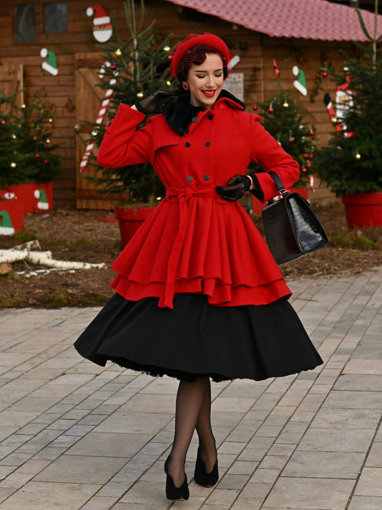 Weihnachten Pelzkragen Taillierter Winter Mantel