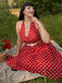 Rot 1950er Polka Dot Halter Kleid